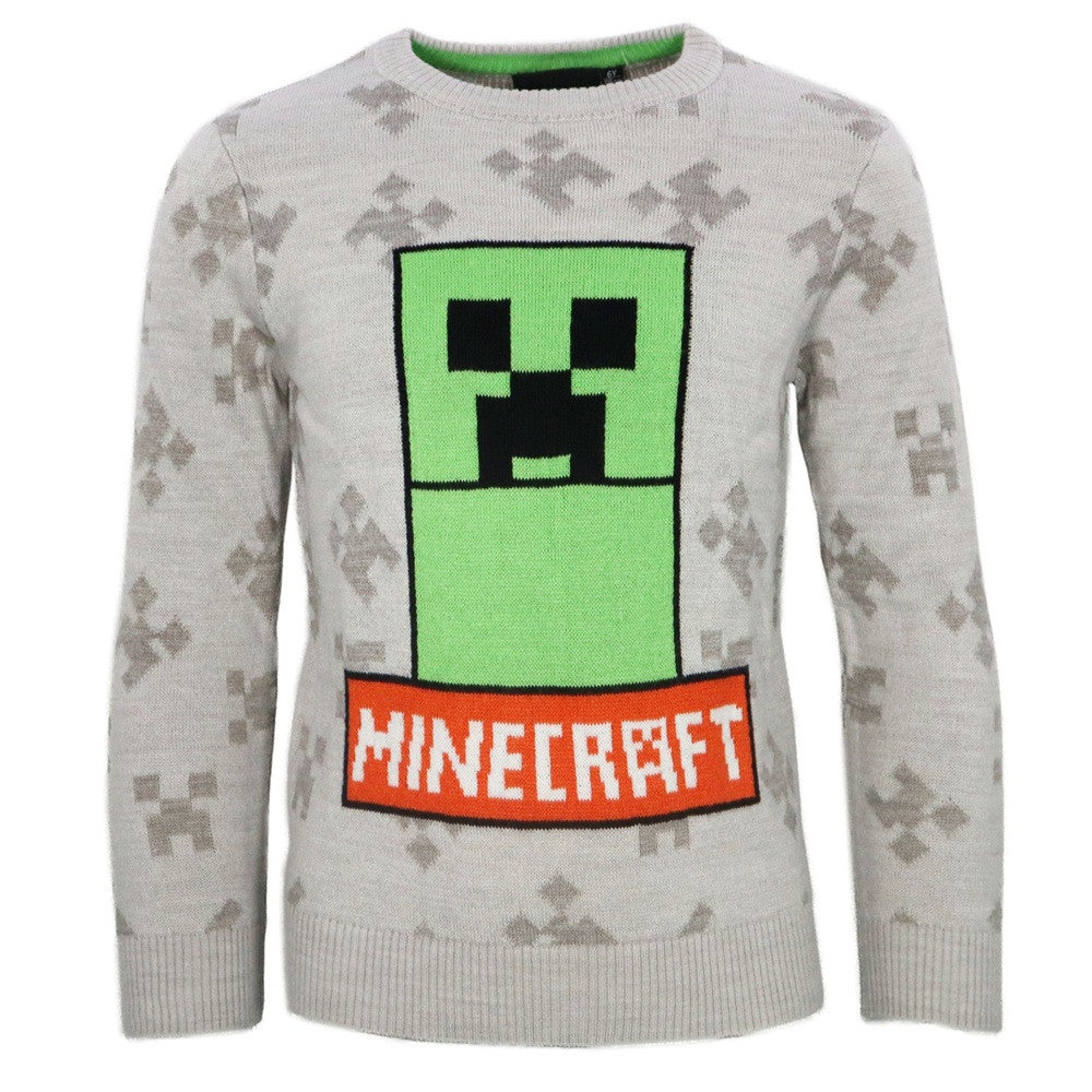 Minecraft Grey Kinderstrickpullover 9 Jahre
