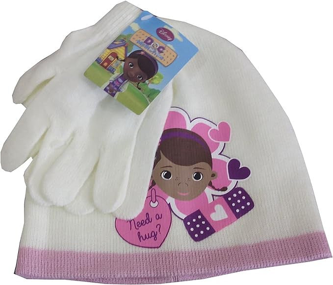 Doc McStuffins Hug White Disney Dr. Plüsch Kinder Mütze + Handschuh Set 52 cm
