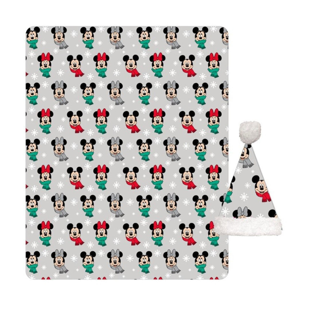 Disney Mickey Noel Minnie Coral Fleece Decke und Mütze Set