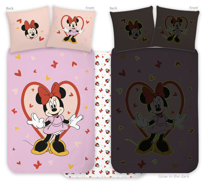 Disney Minnie Heart im Dunkeln leuchtende Kinderbettwäsche 100x135cm, 40x60cm
