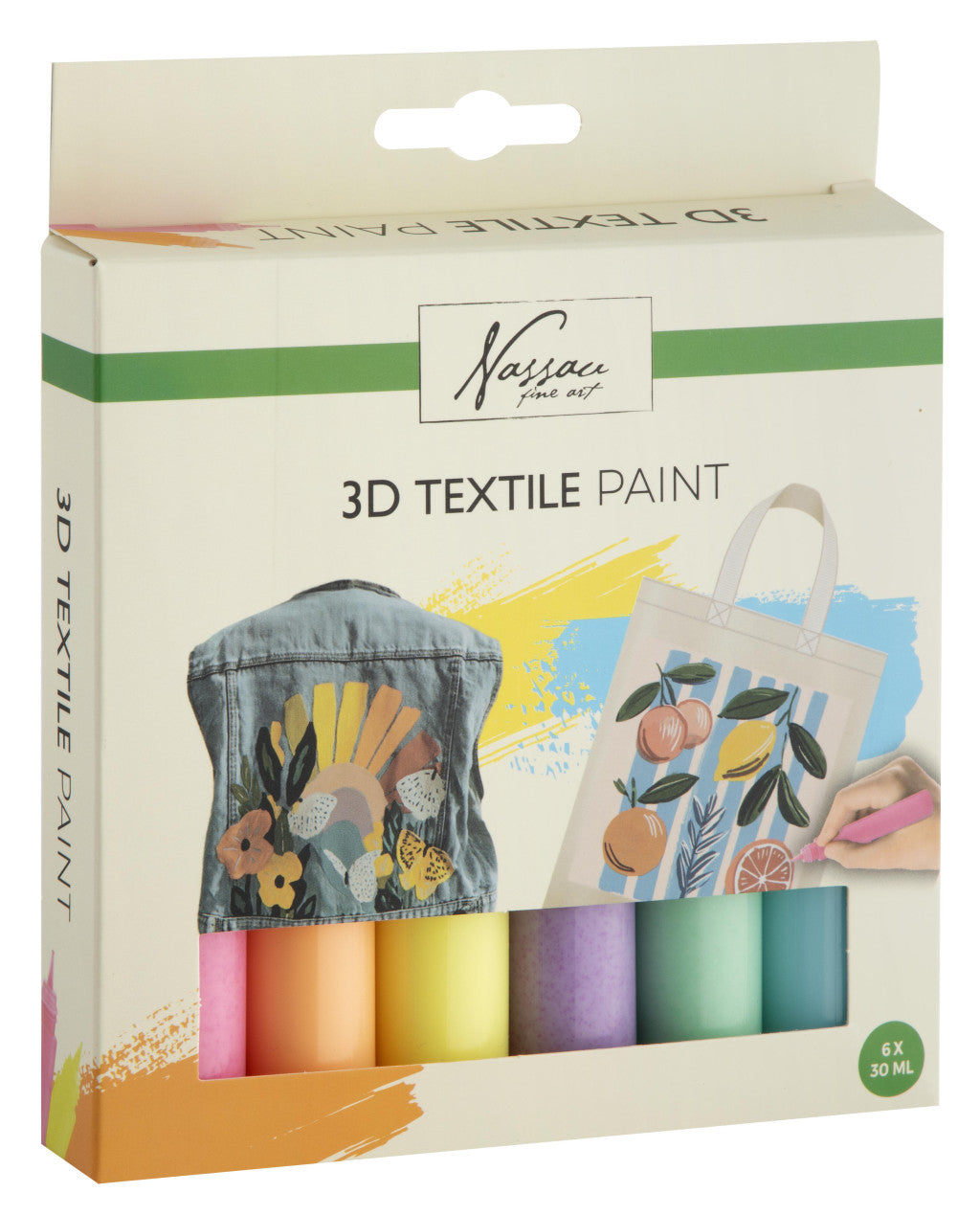 Farbe Nassau 3D Glitzer Textilfarbe Set, 6-teilig