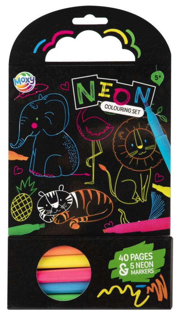 Tiere Neon Malbuch mit Filzstift 40 Seiten
