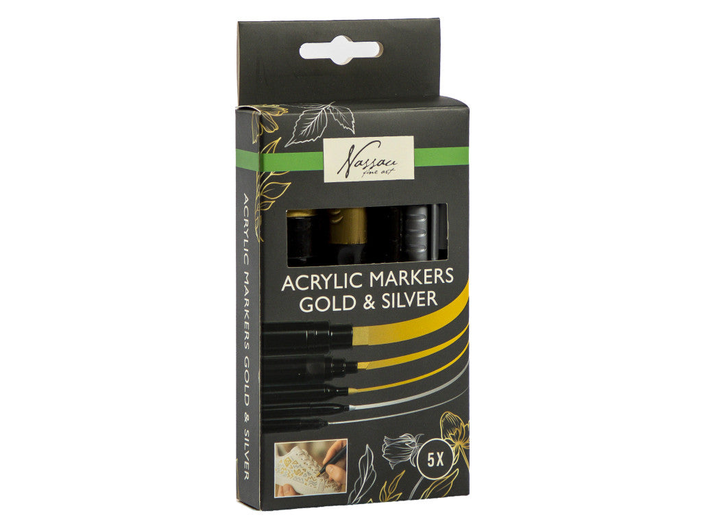 Farbe Nassau Gold&Silver Acrylmarker-Set, 5 Stück