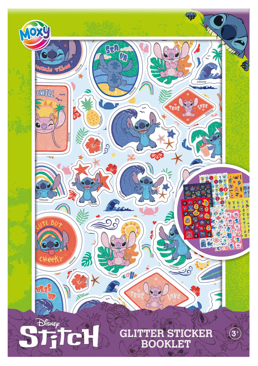 Disney Lilo und Stitch Extrovert glitzerndes Stickeralbum mit 8 Bögen