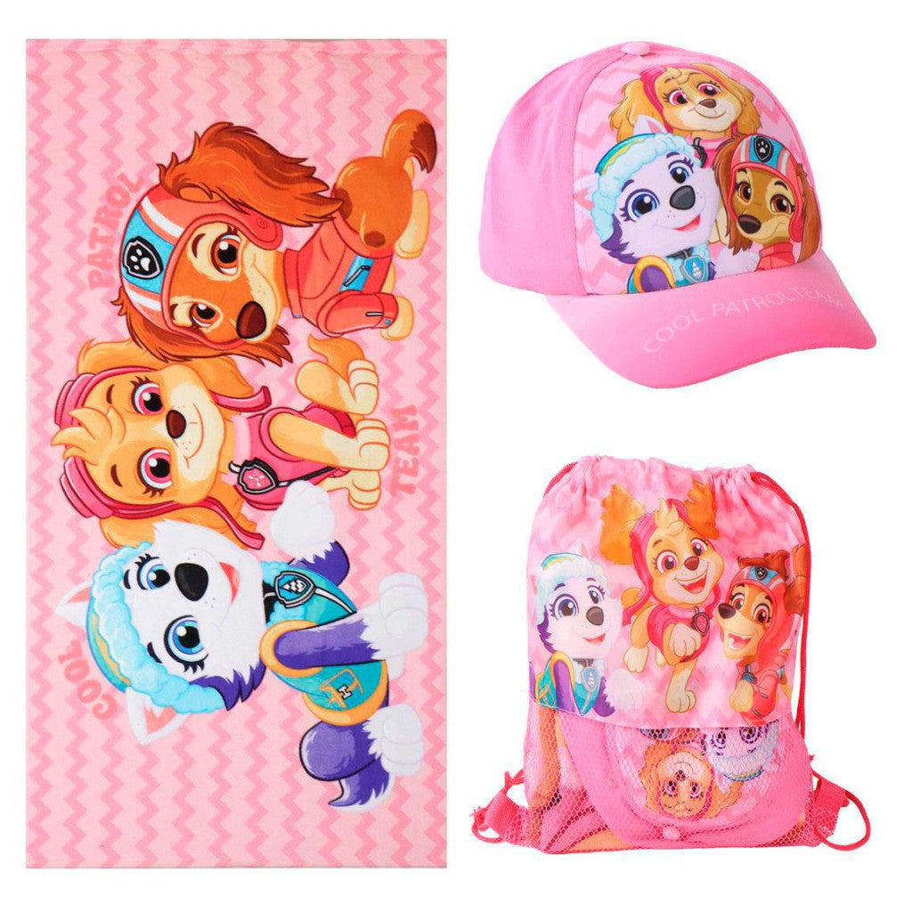 Paw Patrol Cool Girls Handtuch, Turnbeutel, Baseballkappe Set