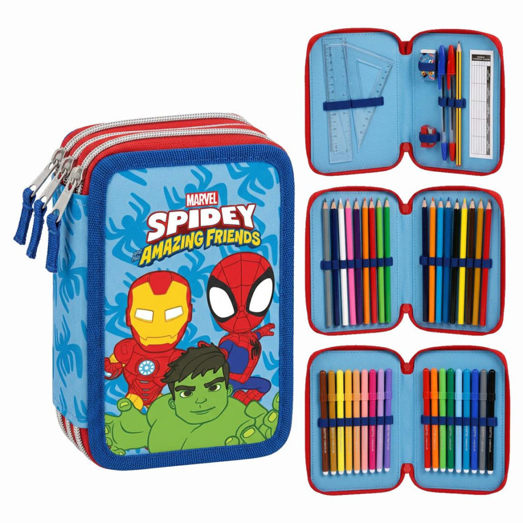Spiderman Spidey Friends 3-stöckiges gefülltes Federmäppchen Giotto