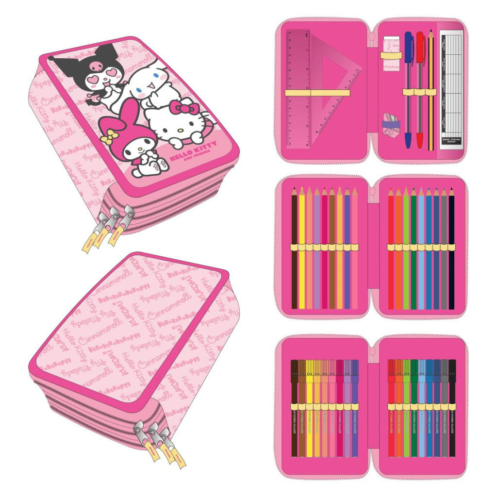 Hello Kitty Kawaii Cuties 3-stöckiges gefülltes Federmäppchen Giotto