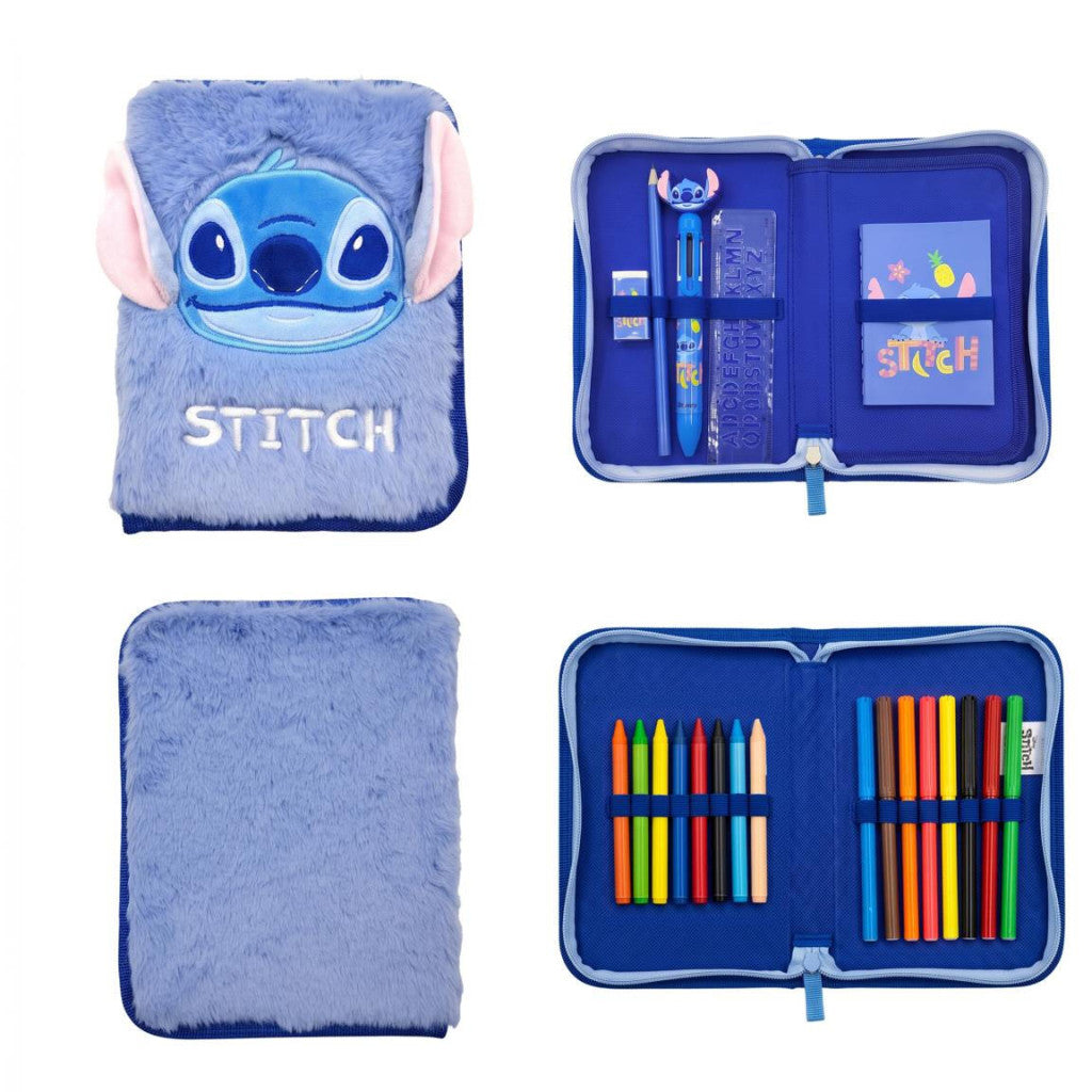 Disney Lilo und Stitch Blue gefülltes Plüsch Federmäppchen, 2-etagig
