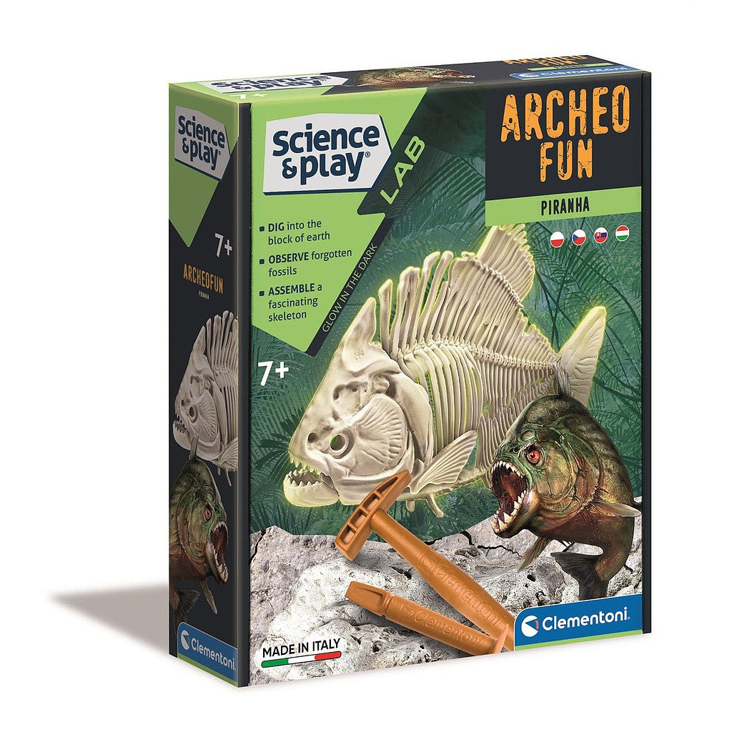 Tiere Archeo Fun Leuchtendes Piranha Archäologie-Set Clementoni