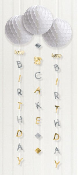Geburtstag Silver, Gold Happy Birthday hängende Dekoration 3er Set