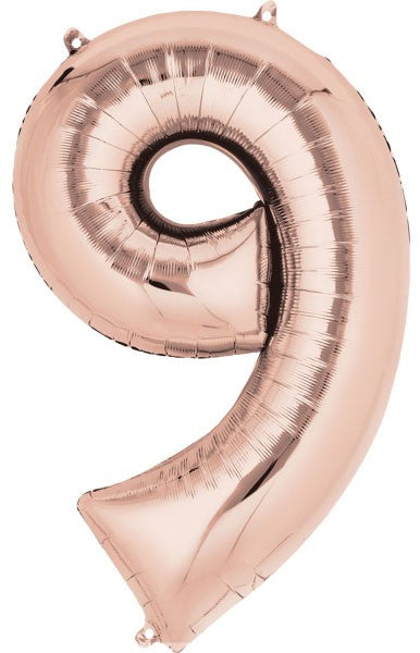 Nummer Rose Gold Riesenahl Folienballon 9, 86x55 cm
