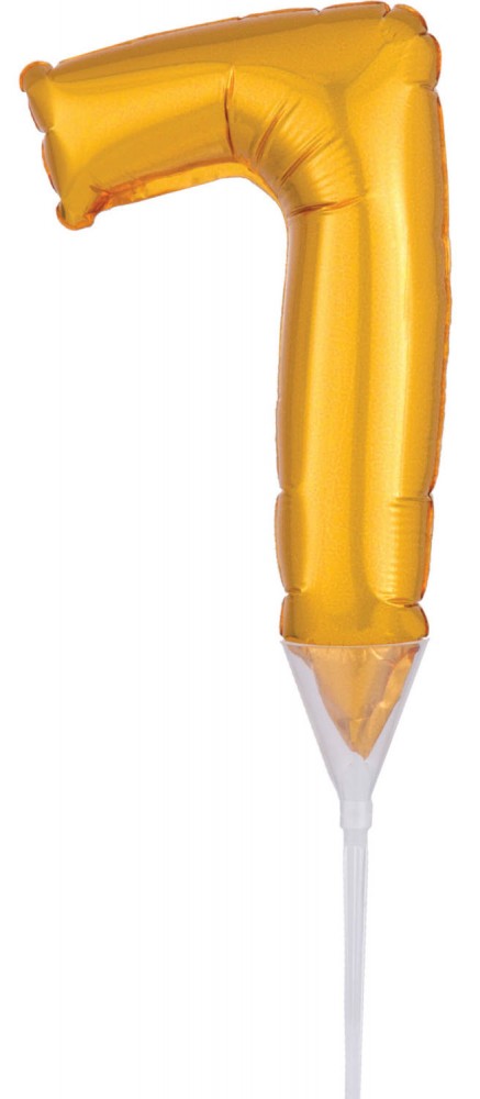 Nummer Gold, Goldene 7 Zahlen Folienballon für Kuchen 15 cm