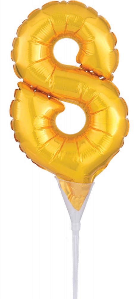 Nummer Gold, Gold Nummer 8 Folienballon für Kuchen 15 cm