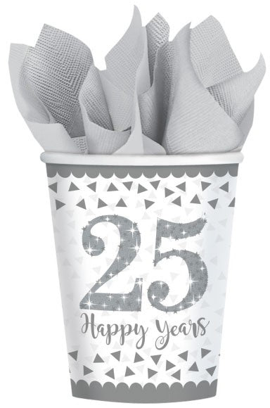 Jahrestag Silver 25. Papierbecher 8 Stück 266 ml
