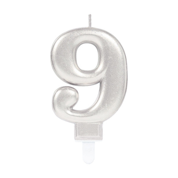 Nummer Silber, Silber Zahlenkerze, Kuchkerze Nummer 9