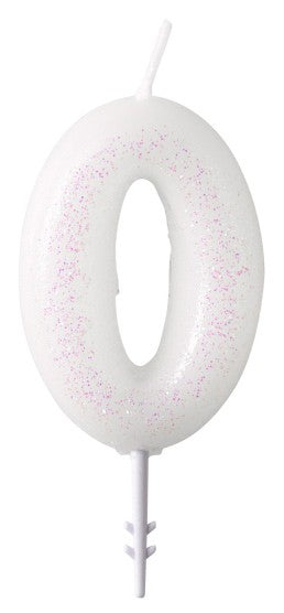 Farbe Weiß, Weiße glitzernde Kerze 0-s 6,5 cm