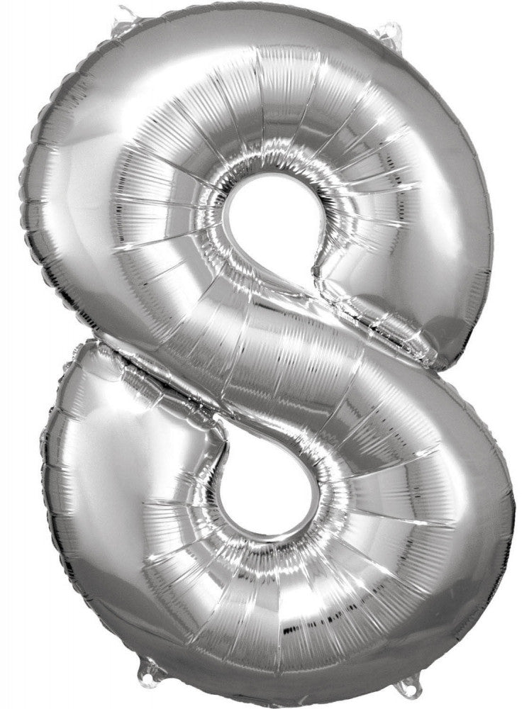 Nummer Silber Riesen-Zahlen-Folienballon 8, 83*55 cm