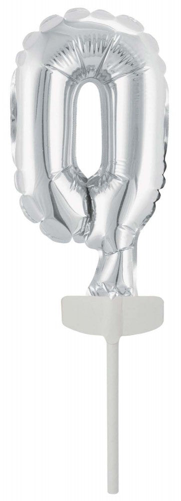 Nummer Silber, Silber 0 Nummer Folienballon für Kuchen 13 cm