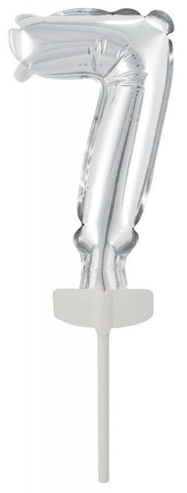 Nummer Silber 7er Zahl Folienballon für Torte 13 cm