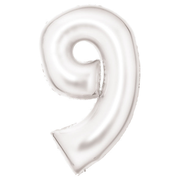 Nummer Lustre White, Weiße Zahl 9 Folienballon 86 cm