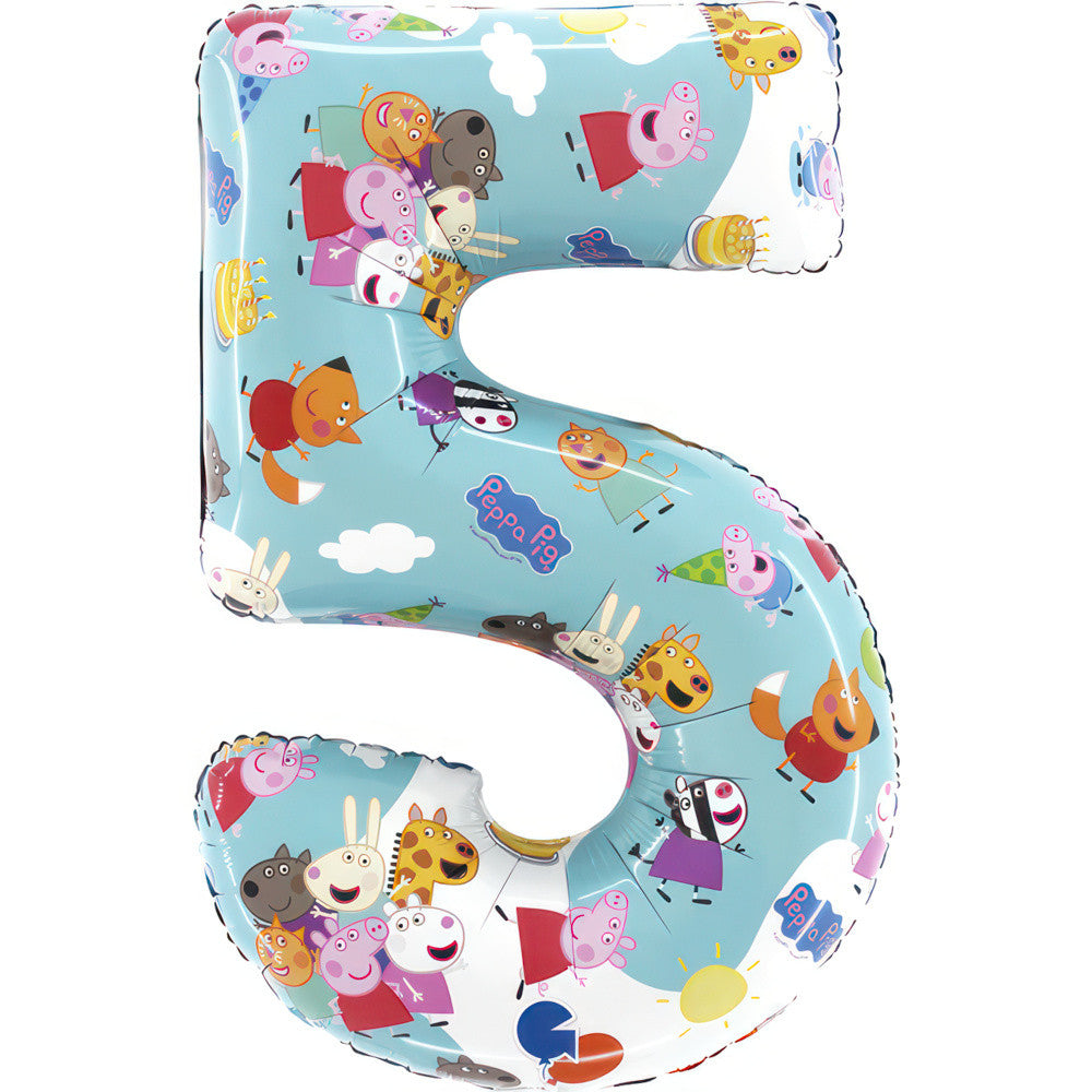 Peppa Wutz Blue Zahl 5 Folienballon 66 cm