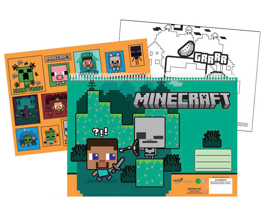Minecraft Creepers Need Hugs A/4 Spiral-Skizzenheft mit 40 Blatt und Aufklebern