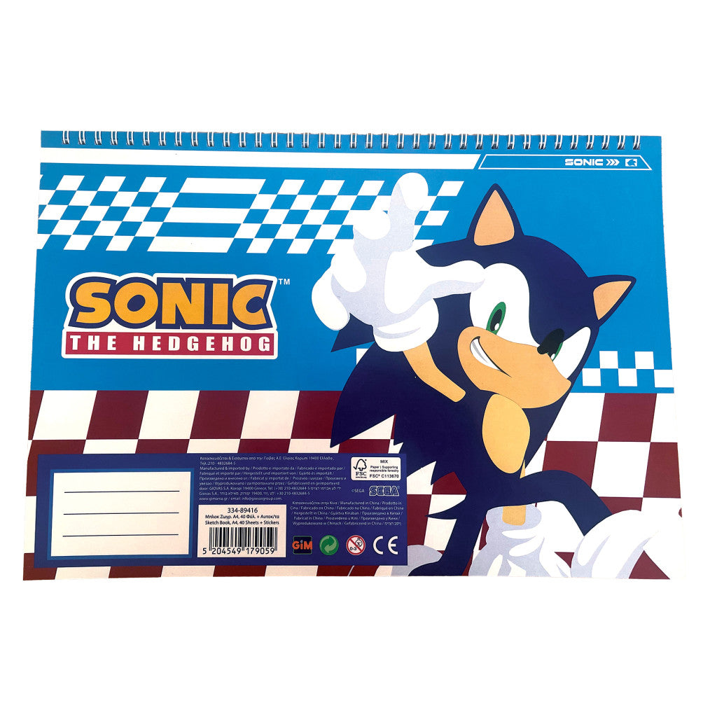 Sonic the Hedgehog Speedy A/4 Spiral-Skizzenbuch mit 40 Blatt und Aufklebern