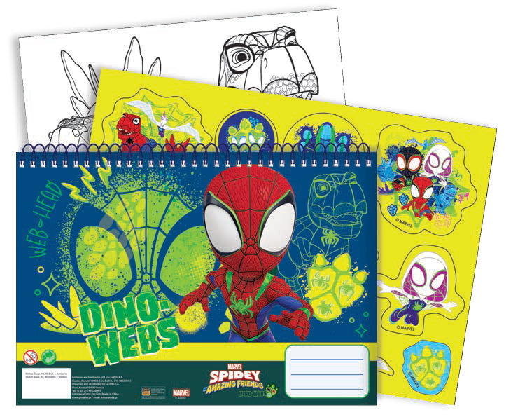 Spiderman Spidey Dino-Webs A/4 Spiral-Skizzenbuch mit 40 Blättern und Aufklebern
