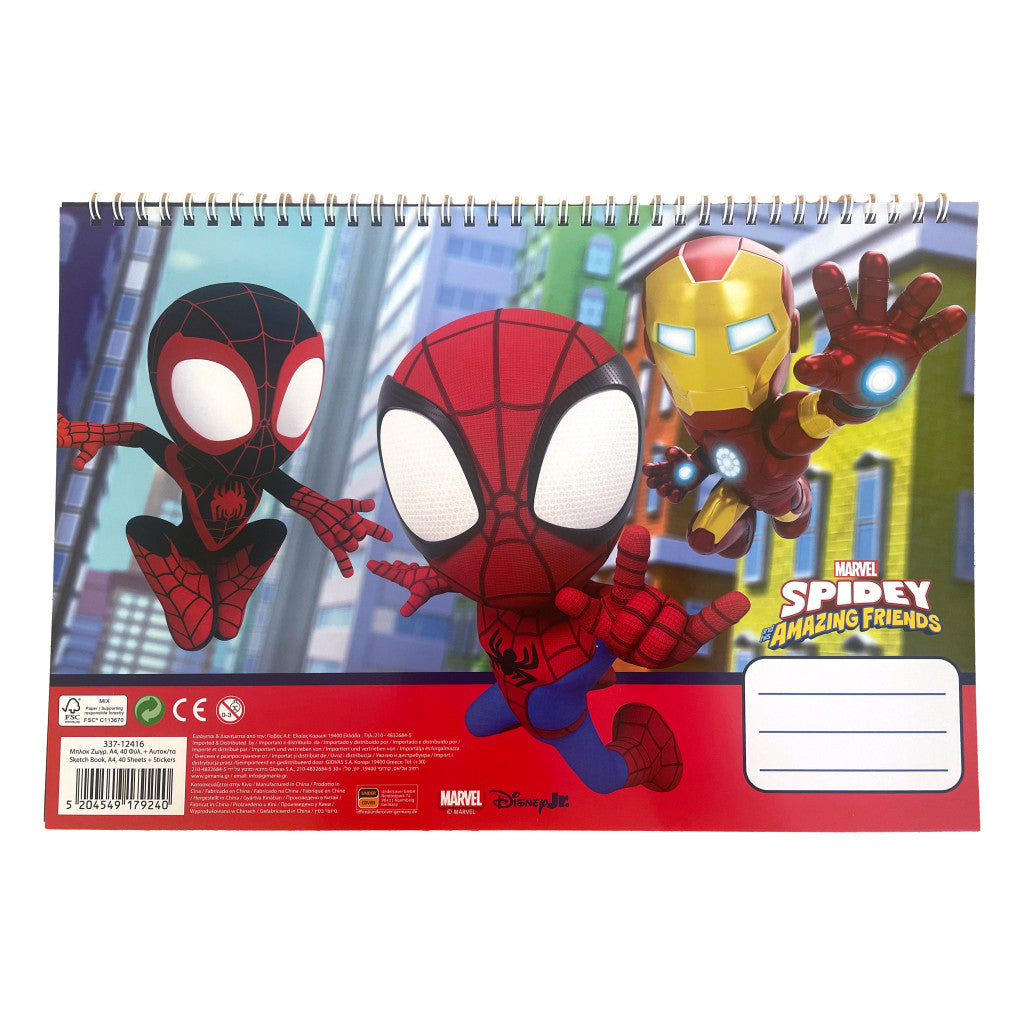 Spiderman Spidey Web A/4 Spiral-Skizzenheft mit 40 Blatt und Aufklebern