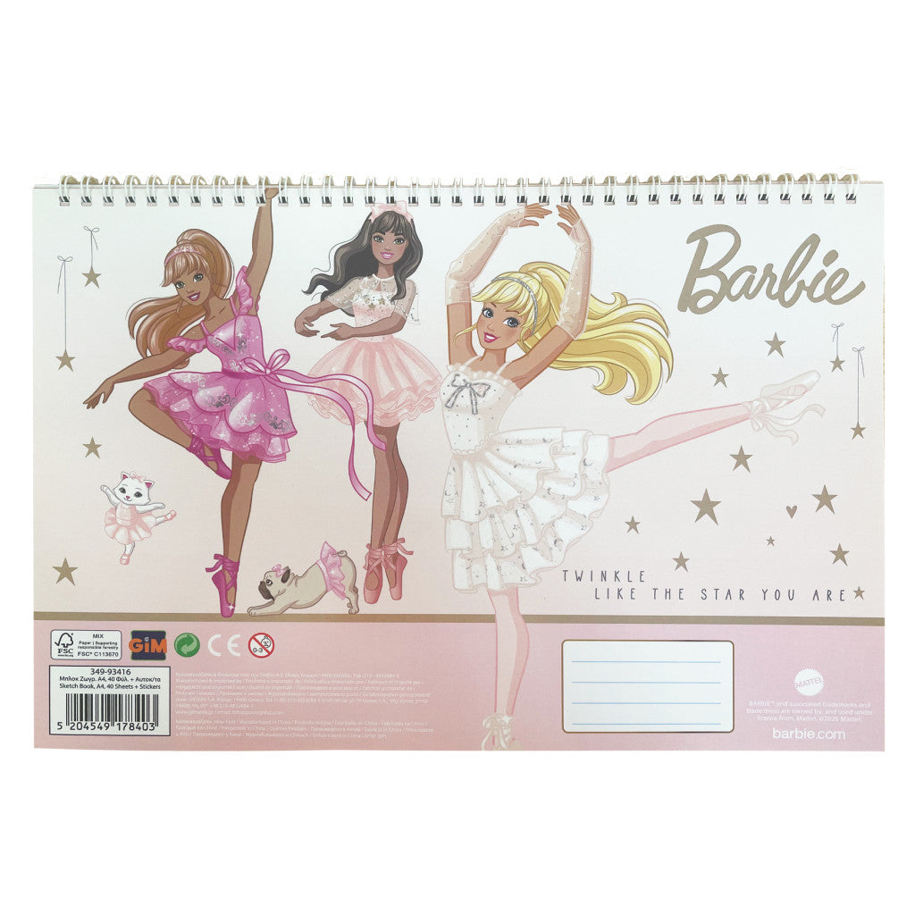 Barbie Ballerina A/4 Spiral-Skizzenheft mit 40 Blatt und Aufklebern