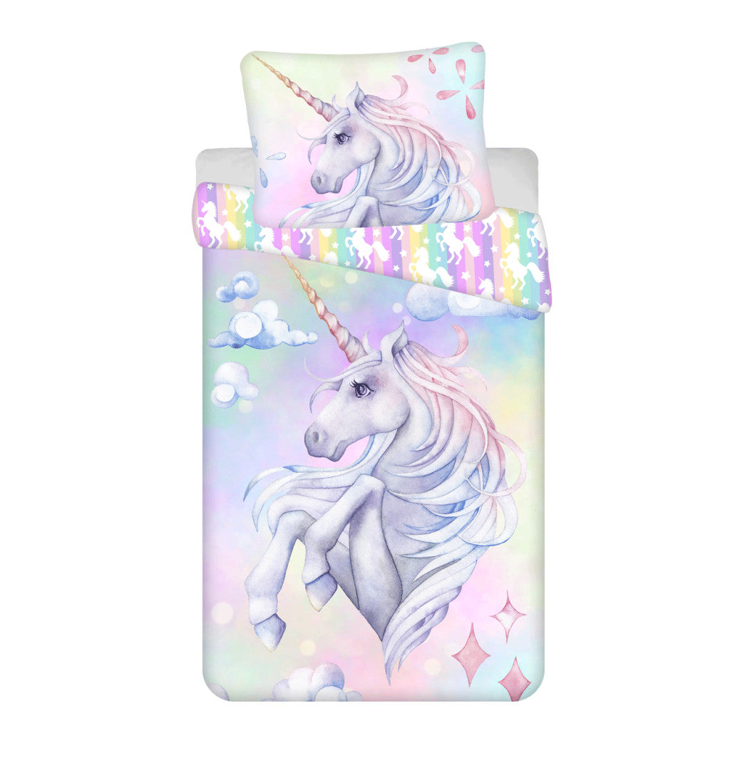 Einhorn Pastel Rainbow Bettwäsche-Set 140×200cm, 70×90 cm