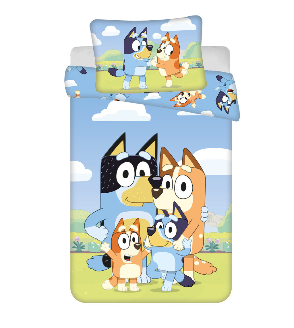 Bluey Happy Family Kinderbettwäsche-Set für Kindergarten, 100×135cm, 40×60 cm