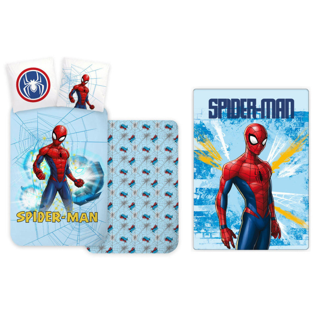 Spiderman Light Blue Kinderbettwäsche und Polardecke Set