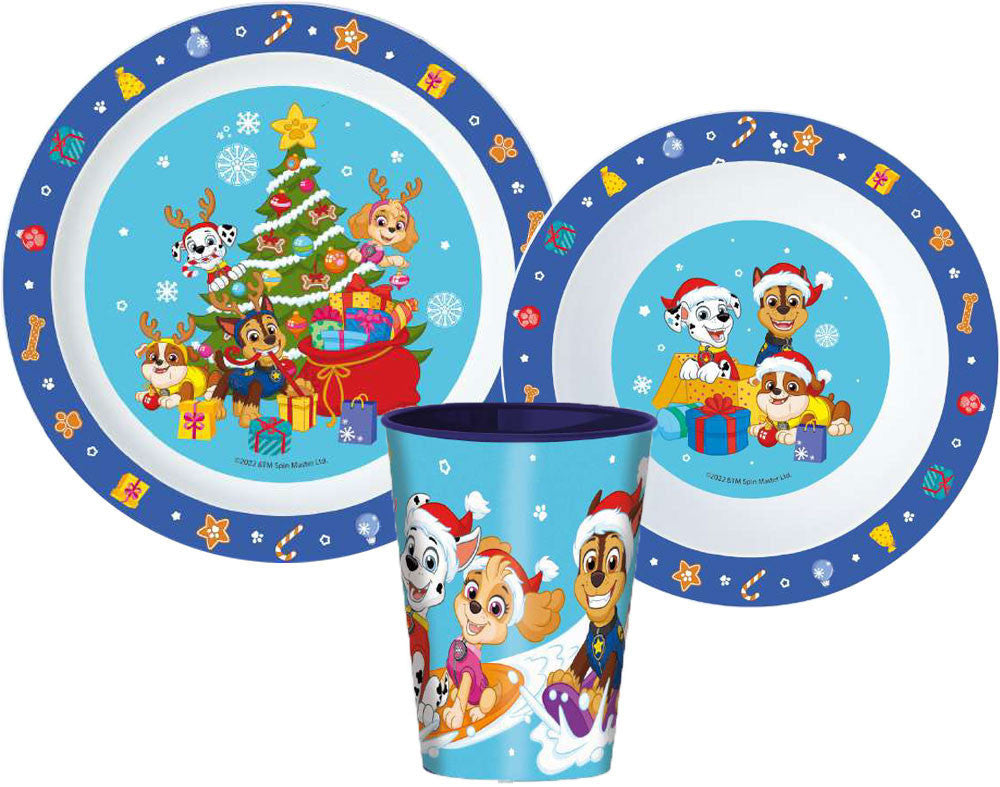 Paw Patrol Holiday Weihnachtsgeschirr-Set, Mikrokunststoff-Set, mit Becher 260 ml