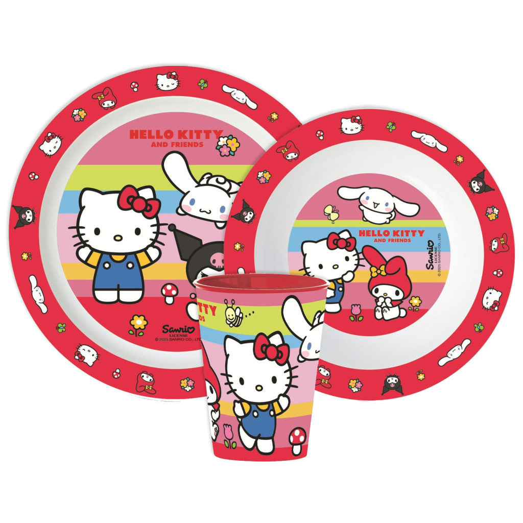 Hello Kitty And Friends Essenset, Mikro-Plastikset, mit Becher 260 ml