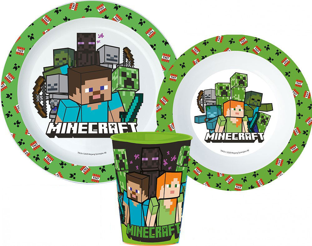 Minecraft Pixelcraft Essgeschirr, Mikrokunststoff Set, mit Becher 260 ml