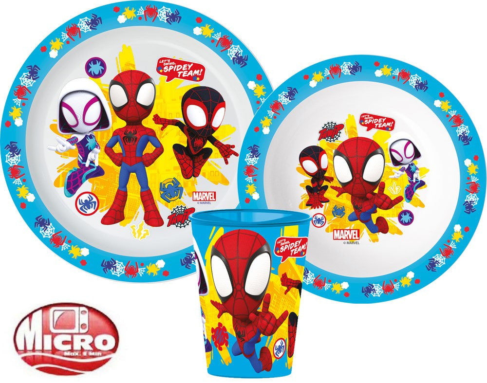 Spiderman Spidey Team Geschirrset, Mikro-Plastikset, mit Becher 260 ml