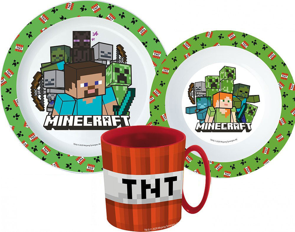 Minecraft Creeper Geschirrset, Mikro-Plastikset mit Tasse 350 ml