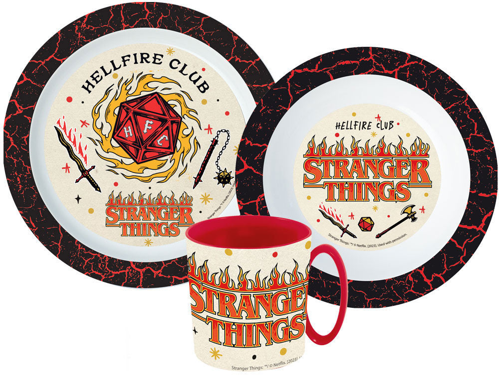 Stranger Things Upside Down Geschirrset, Mikrokunststoff-Set mit Becher 350 ml