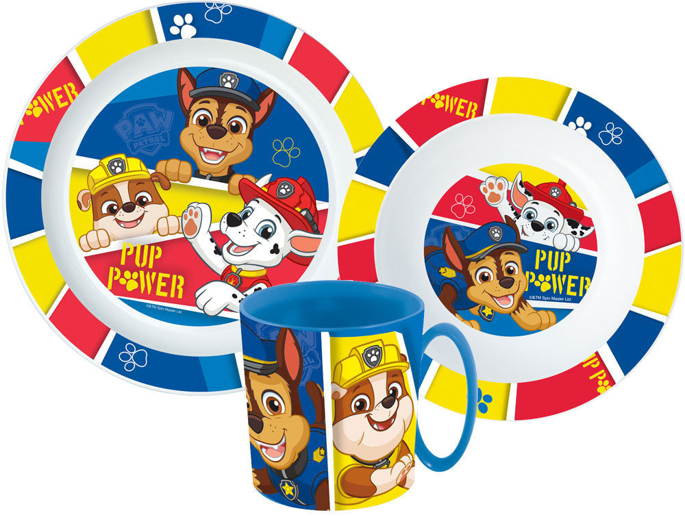 Paw Patrol Pup Power Essservice, Mikro-Kunststoff-Set mit Becher 350 ml