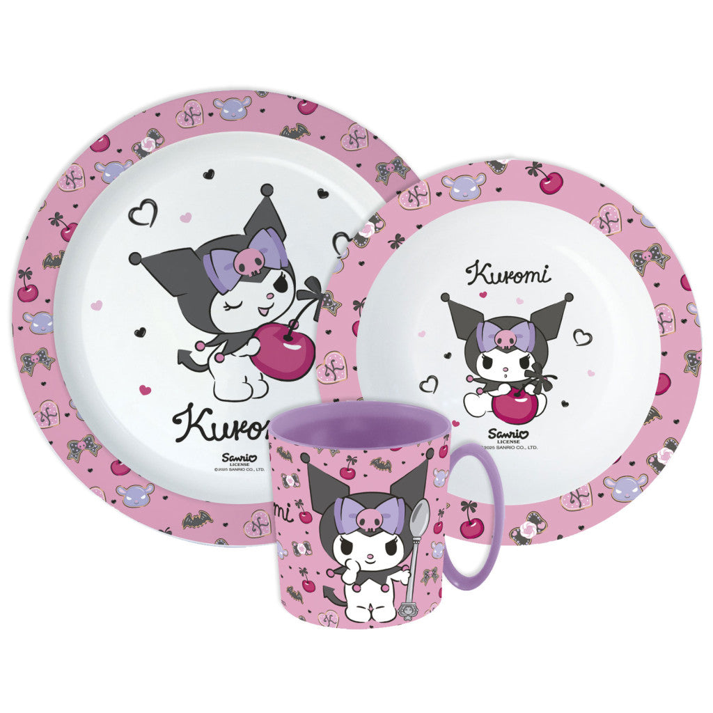 Hello Kitty Kuromi Essgeschirr, Mikrokunststoff Set mit Becher 390 ml