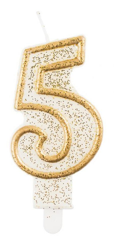 Nummer Gold Goldene glitzernde Zahlenkerze Nummer 5, Tortenkerze