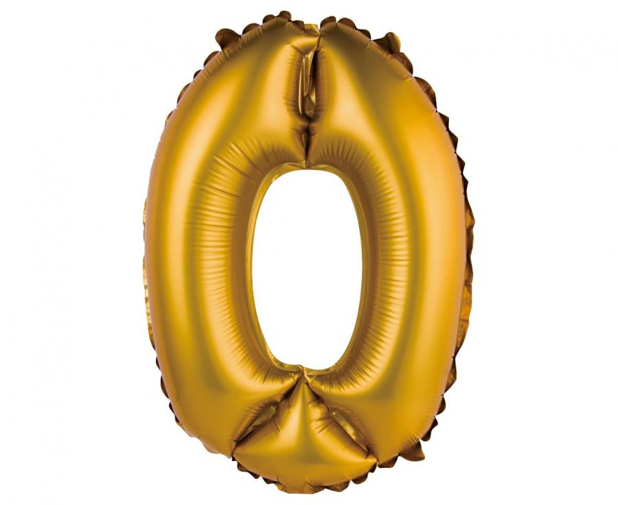 Nummer Gold Matt Gold 0 Mini-Zahl Folienballon 35 cm