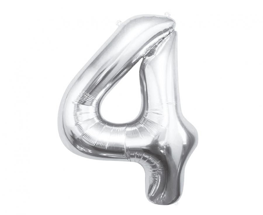 Nummer Silber, Silber Zahl 4 Folienballon 85 cm