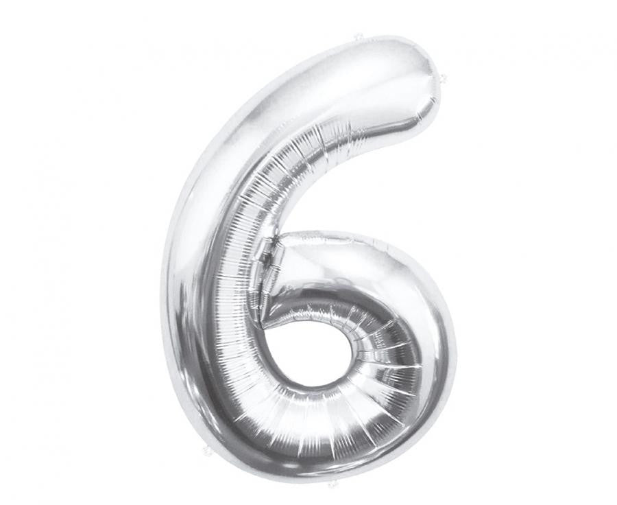 Nummer Silber, Zahl 6 Silber Folienballon 85 cm