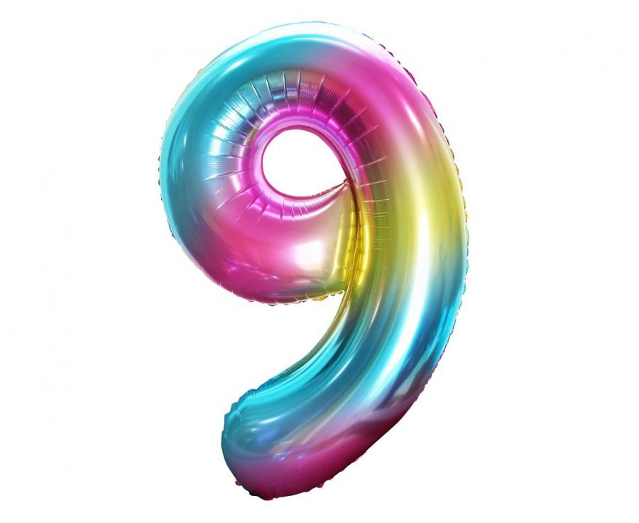 Nummer Rainbow Regenbogen Zahl 9 Folienballon 85 cm