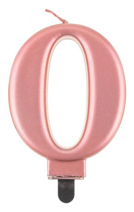 Nummer Metallic Rose Gold Nummernkerze 0, Tortenkerze