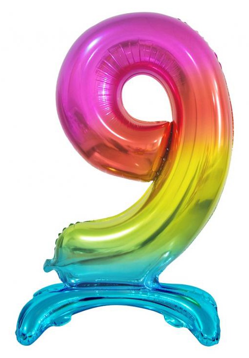 Nummer Rainbow Bunter Nummer 9 Folienballon mit Basis 74 cm