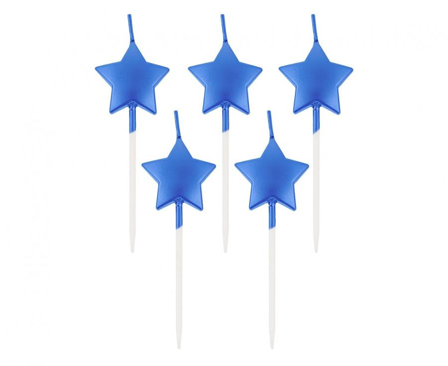 Star Metallic Blue Star, blaue Kuchenkerze, Kerzenset 5 Stk