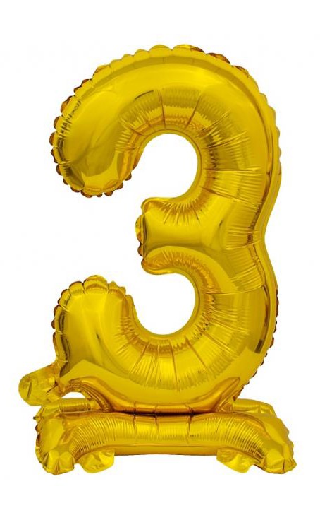 Nummer B&C Gold Goldener Mini-Nummer 3 Folienballon mit Basis 38 cm